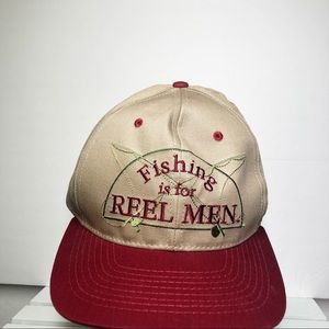FISHING IS FOR REEL MEN Shoebox hat SnapBack adjustable one size fits all NWT